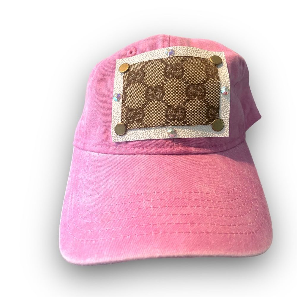 Unbranded hat, Gucci, material, rhinestones, and rivets